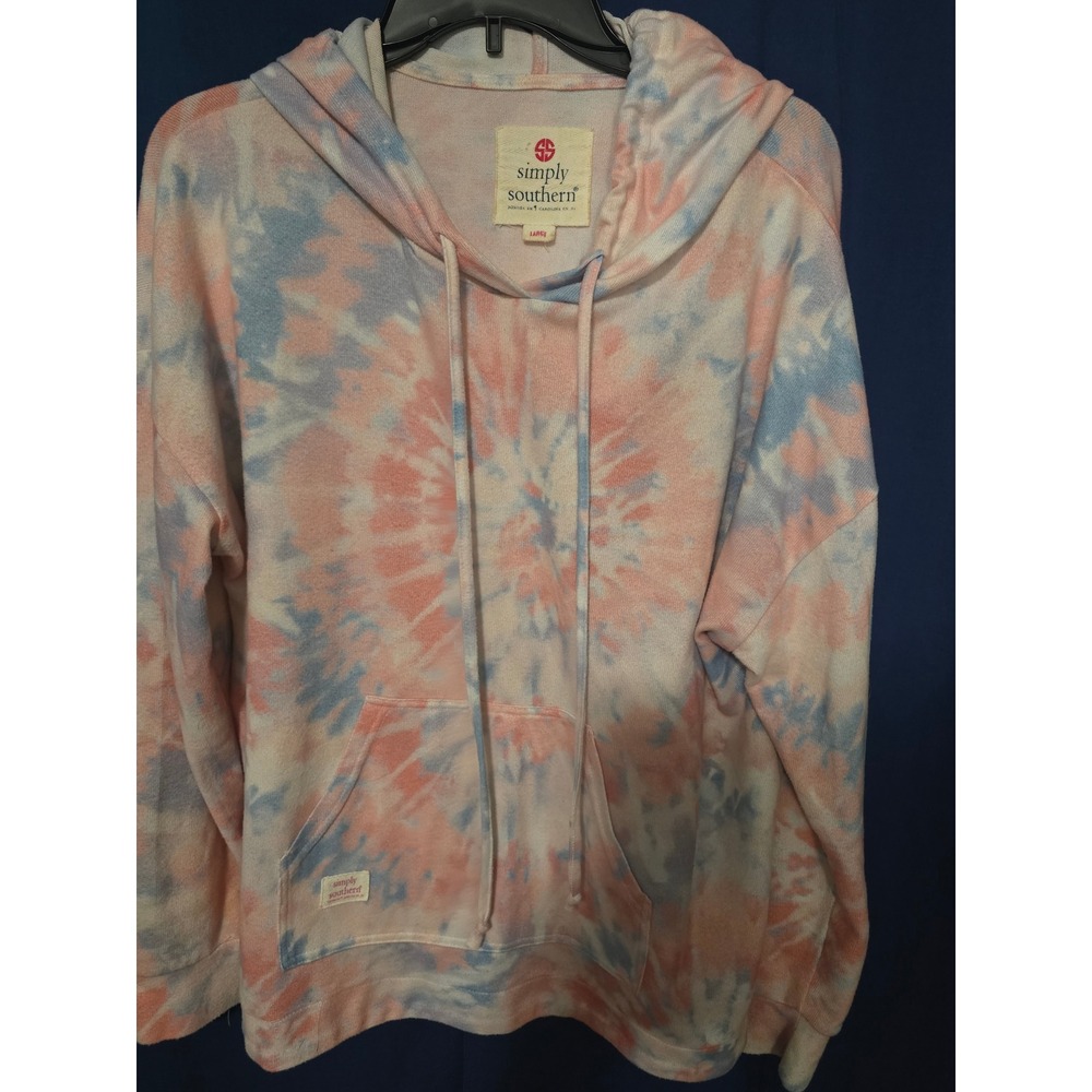 Simply Southern Womens Tie Dye Hoodie Sweatshirt Pink Blue Large